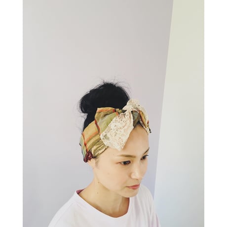 【チェックシリーズ】Plaid Lace Ribbon/Beige
