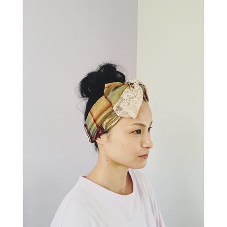 【チェックシリーズ】Plaid Lace Ribbon/Beige