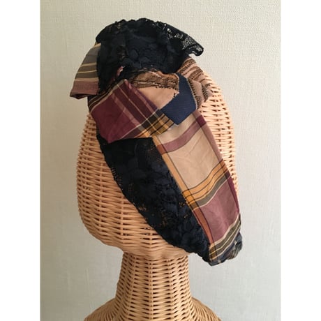 Plaid Lace Ribbon/Navy