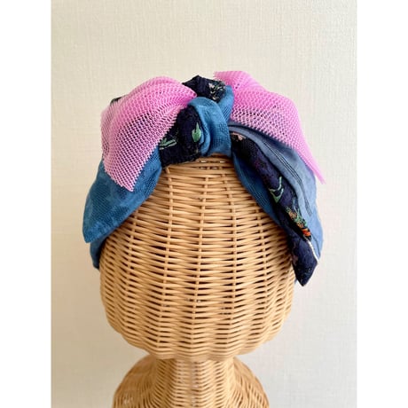 【一点物】mix ribbon turban/Pink