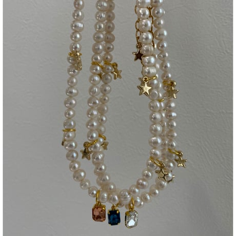 〈jupiter〉natural pearl × color glass stone