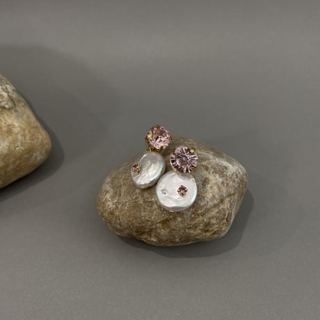 〈eclat/sakura〉crystal glass stone × natural pearl