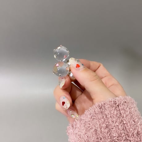 〈gumi/pink〉heart × dot glass stone