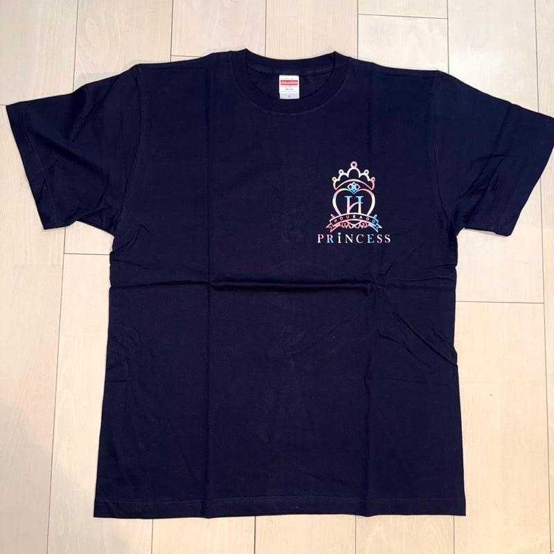放課後プリンセスTシャツ 紺色 レインボー胸ロゴ バックプリント無し L