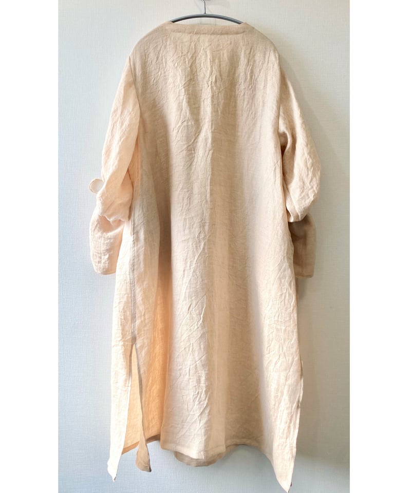 和紅茶染め スモッキング刺繍 かたびらリネンロングワンピース（由  