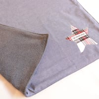 ダンガリー×フリースのカフェマットブランケット（サックス×グレー）