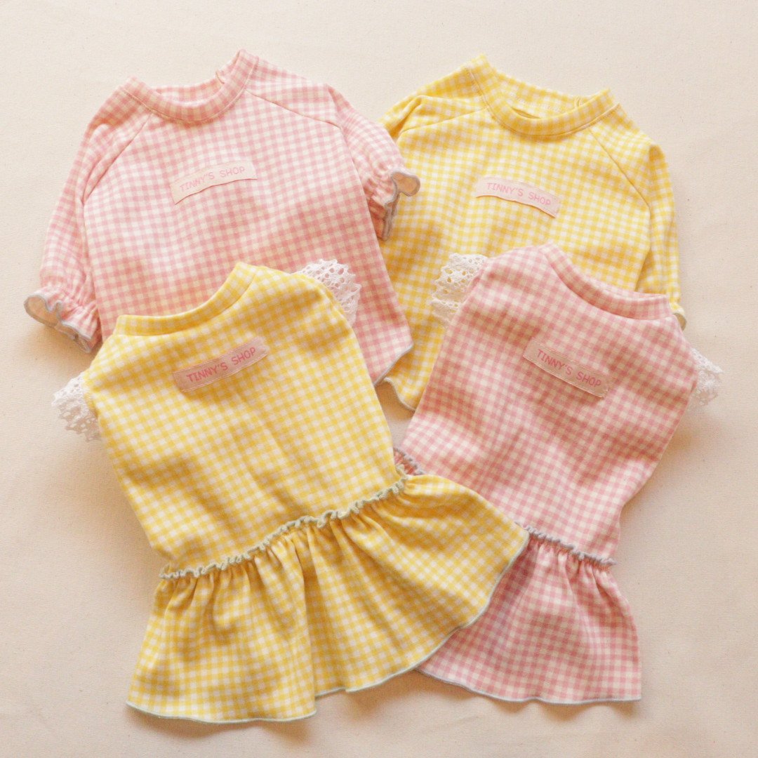BABY　ギンガムワンピース　イエロー　黄色　ハート 黄色のギンガムチェックワンピース | tinny's shop