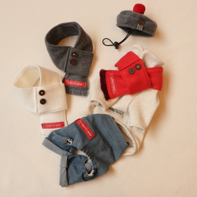 フリースベレー帽（グレー×赤） | tinny's shop