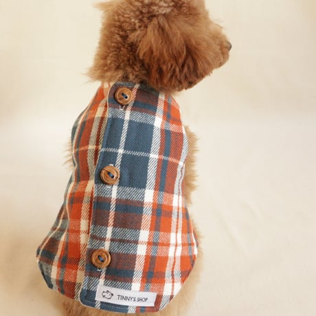 即納★【サンプルSALE】背開きベスト（赤チェック×白フリース）
