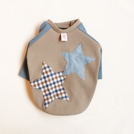 即納★【サンプルSALE】スターアップリケのリブニット（ベージュSTAR）