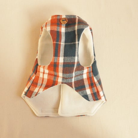 即納★【サンプルSALE】背開きベスト（赤チェック×白フリース）