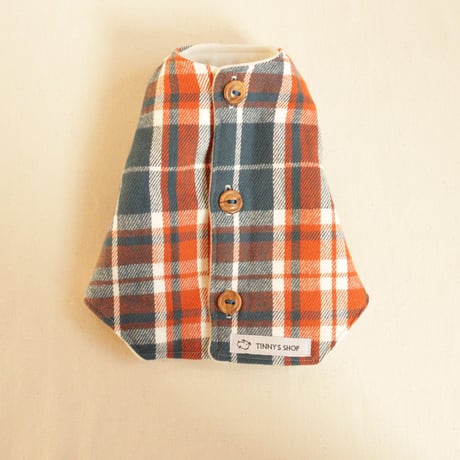 即納★【サンプルSALE】背開きベスト（赤チェック×白フリース）