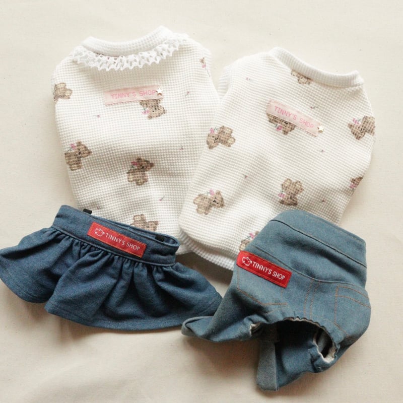 くまとお花のワッフルタンクトップ | tinny's shop