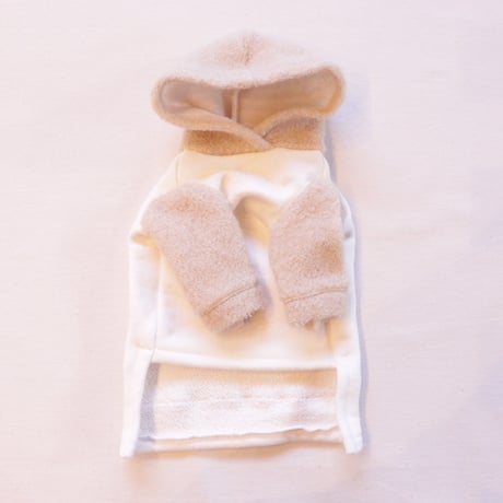 即納【サンプルSALE】もこもこパーカー（白×ベージュ）