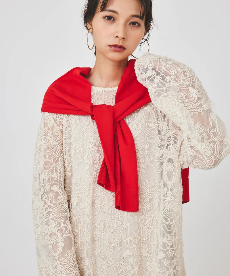 【新品未使用タグ付き】トラッツォドンナ ノーカラーニットカーディガン レッド torrazzo donna（トラッゾドンナ）】ビジューカーディガン | nulla online