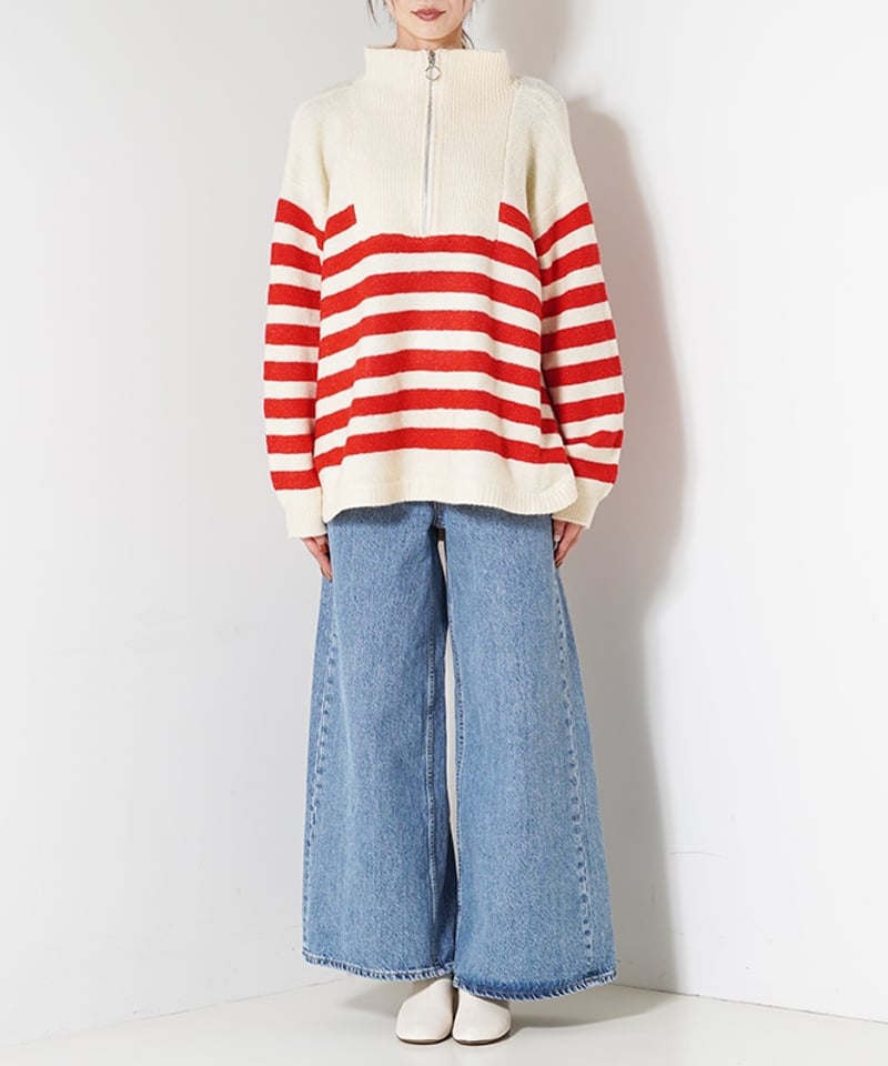 トラッゾドンナTORRAZZODONNA ボーダーニットシャツトップス袖バルーン Torrazzo Donna TORRAZZO DONNA トラッゾドンナ ニット ブラウス