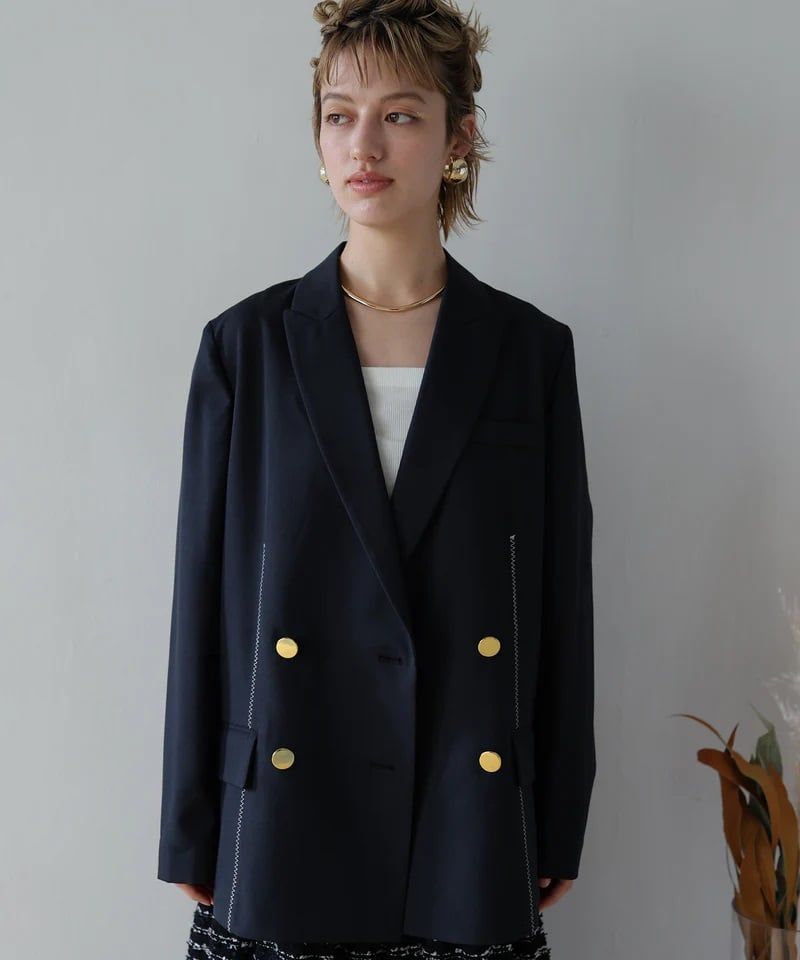 MOSCHINO AEFFE SPAステッチテーラードジャケット　黒◆A485 Nilway（ニルウェイ） ジャケット テーラードジャケット 420g/m配色