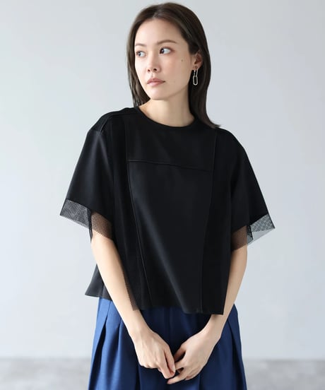 【HERENCIA （ヘレンチア）】切替メッシュ バックオープンブラウス