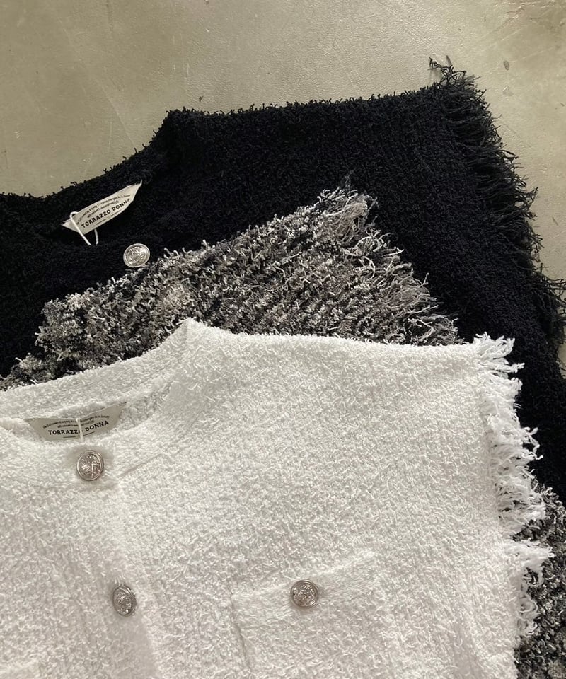 トラッツォドンナベスト ファンシーＹニットベスト ツイード フリンジ トラッツォドンナベスト ファンシーYニットベスト ツイード