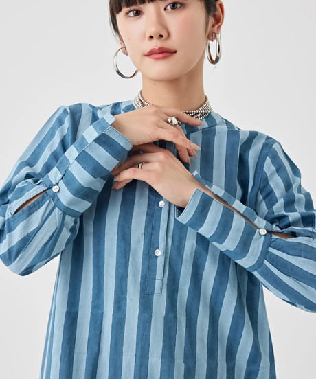 【torrazzo donna（トラッゾドンナ）】ストライプブロックプリントドレス
