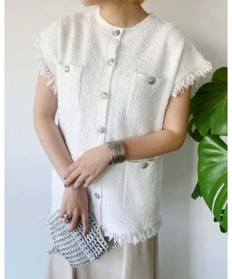【TORRAZZO DONNA】 トラッツォドンナ　ニット　ツイード　ベスト　F TORRAZZO DONNA トラッゾドンナ 6243-501 フリンジニットベスト