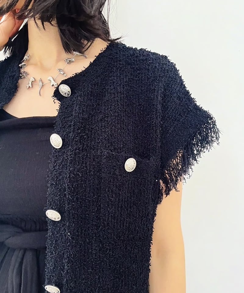 【TORRAZZO DONNA】 トラッツォドンナ　ニット　ツイード　ベスト　F TORRAZZO DONNA トラッゾドンナ 6243-501 フリンジニットベスト