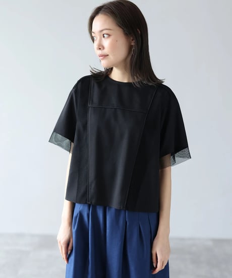 【HERENCIA （ヘレンチア）】切替メッシュ バックオープンブラウス