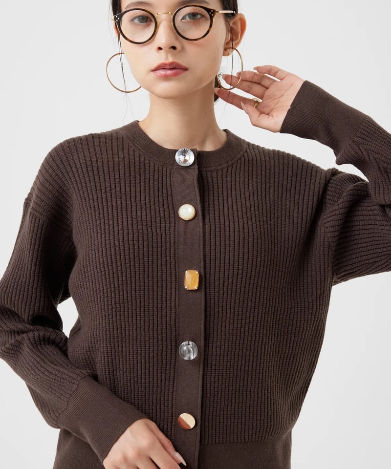 torrazzo donna（トラッゾドンナ）】ワッフル編みビジューカーディガン