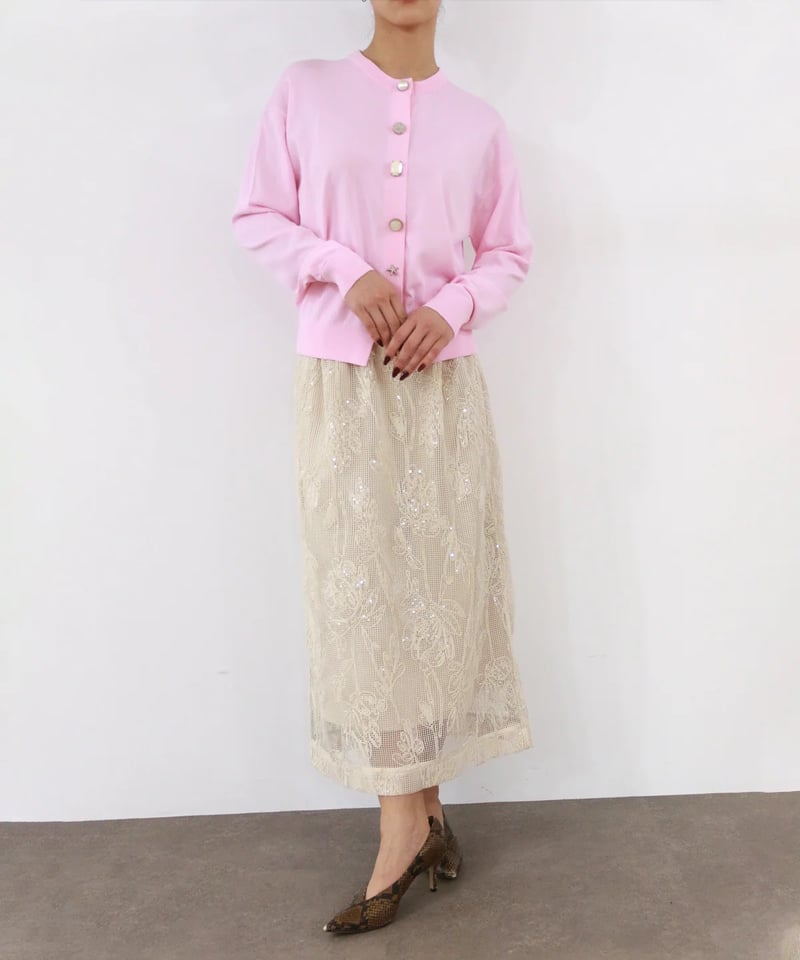 【TORRAZZO DONNA 】ビジューホワイト カーディガン 　ホワイト トラッゾドンナ Torrazzo Donna クルーネック ビジュー ニット