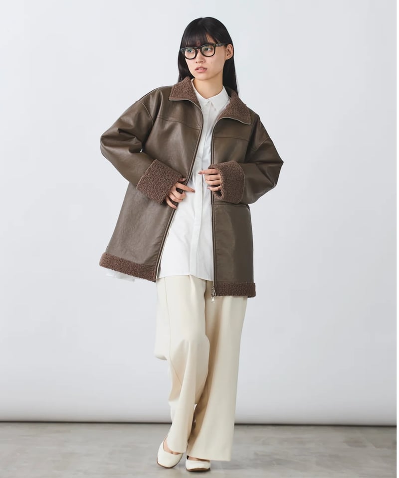 【新品未使用】TORRAZZO DONNA エコレザー×ボアジャケット torrazzo donna（トラッゾドンナ）】レザー×ボアハイブリット