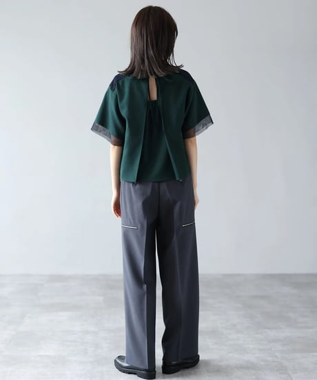 【HERENCIA （ヘレンチア）】切替メッシュ バックオープンブラウス