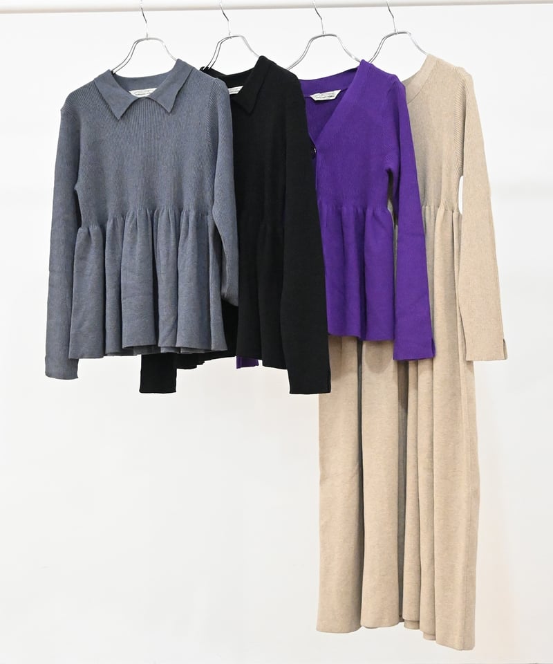 torrazzo donna（トラッゾドンナ）】衿付リブニットフレアトップス