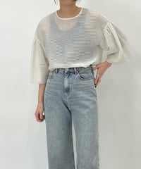 【cafune （カフネ）】シアーボーダー フレアースリーブ ブラウス