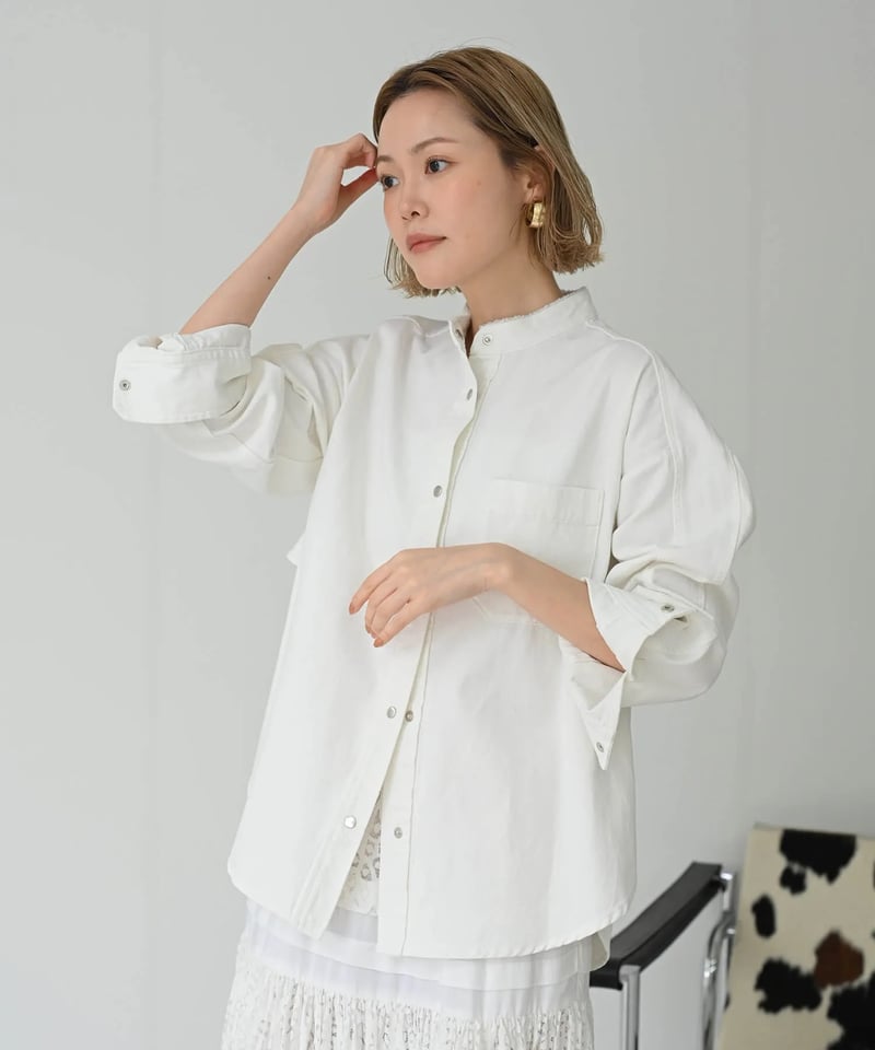 Herencia ヘレンチア バックフリルデニムシャツ デニムシャツ バックフリルデニムブラウス