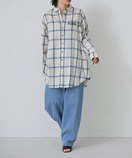【HERENCIA（ヘレンチア）】ソフトチェック ロングシャツ
