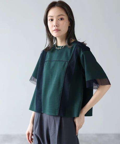 【HERENCIA （ヘレンチア）】切替メッシュ バックオープンブラウス