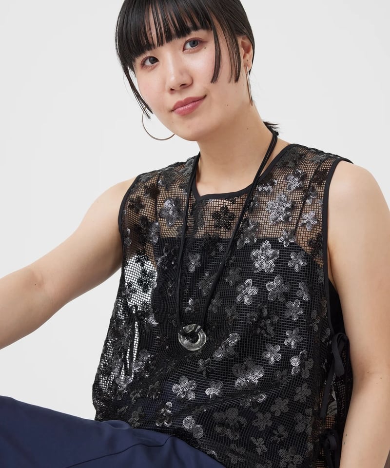 ベスト+ジレ TORRAZZO DONNA - TORRAZZO DONNA Spangle side ribbon vest torrazzo donna（トラッゾドンナ）】スパングルサイドリボンベスト
