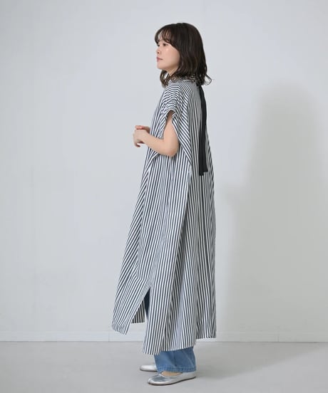 【HERENCIA（ヘレンチア）】バックリボン ストライプシャツワンピース