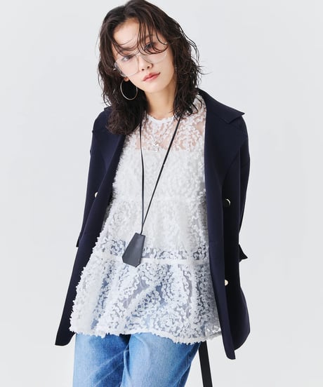 【torrazzo donna（トラッゾドンナ）】メッシュ刺繍レースノースリーブトップス