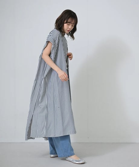 【HERENCIA（ヘレンチア）】バックリボン ストライプシャツワンピース