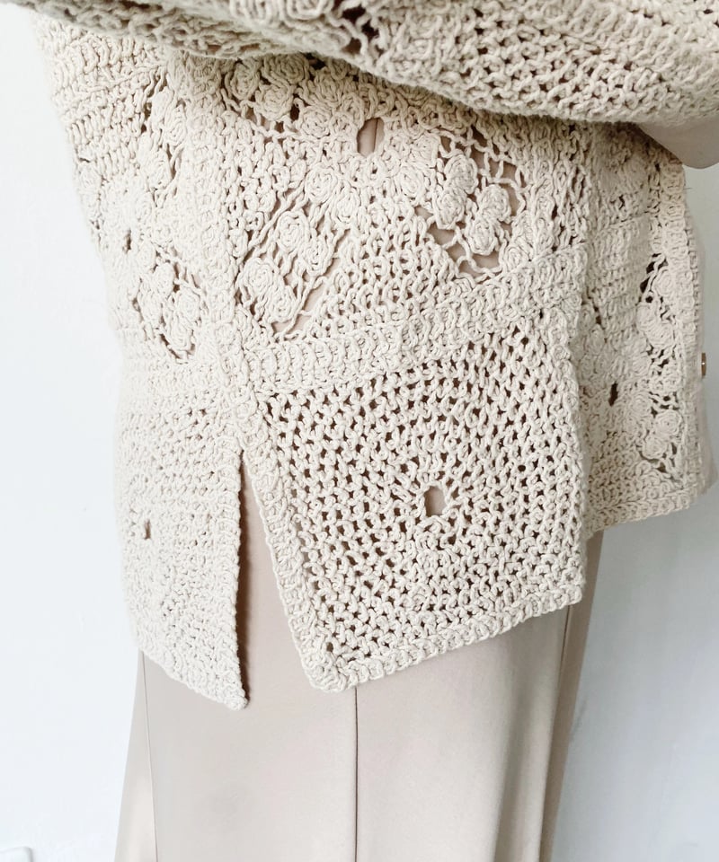 nowos かぎ針編み　ニット　トップス　クロシェ She's Closet ニット セーター 綿100%半端袖かぎ針クロシェ編み