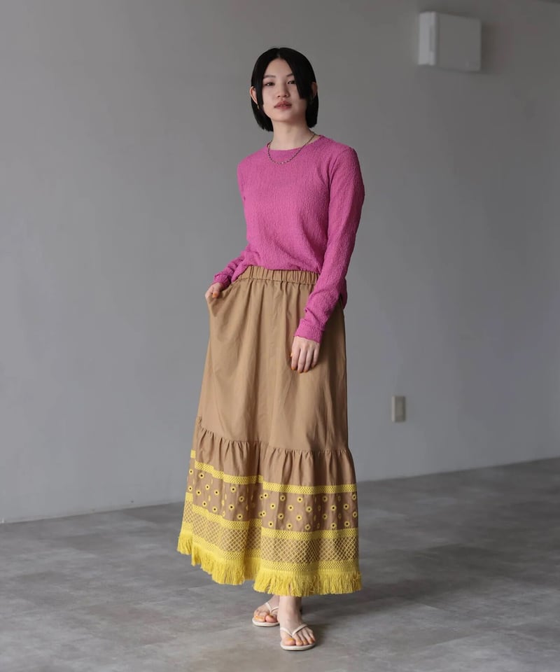 【未使用❣️高級】PESERICO ペゼリコ プリーツスカート オフホワイト42 Chico（チコ）の「【2024SS】ドロストギャザータイトスカート