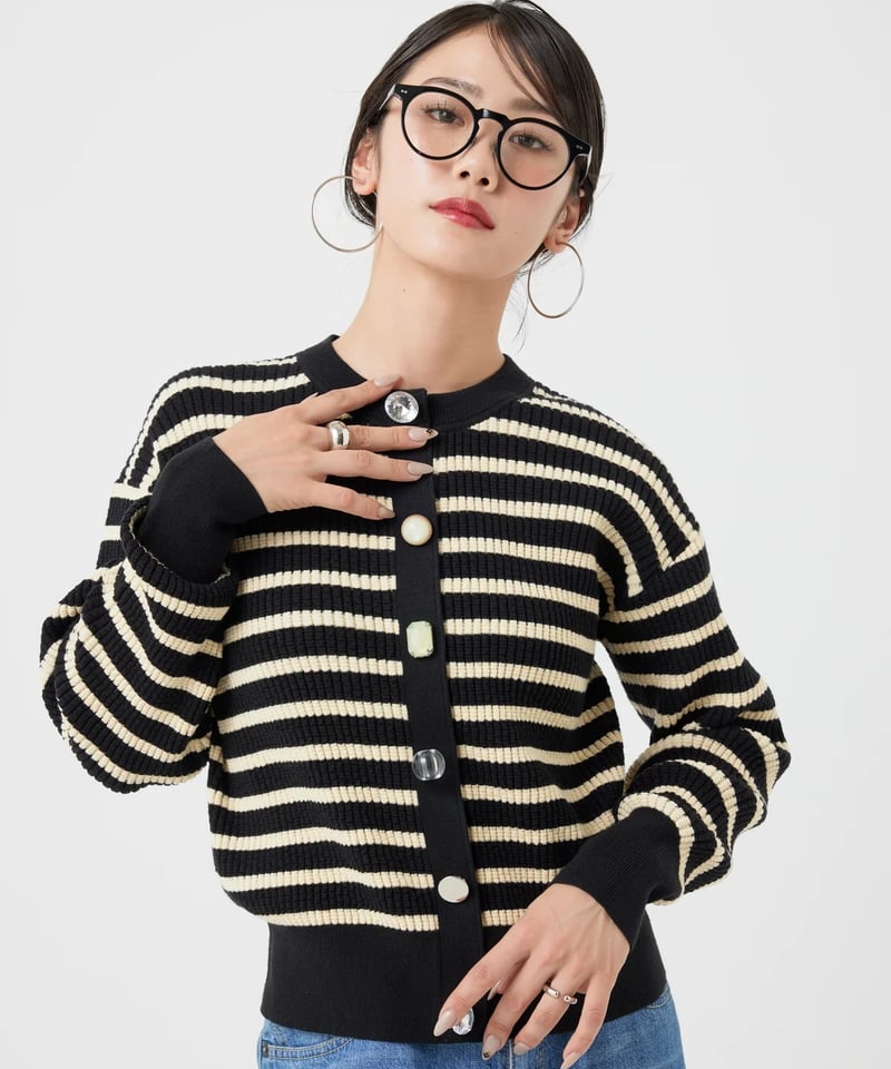 torrazzo donna（トラッゾドンナ）】ワッフル編みビジューカーディガン