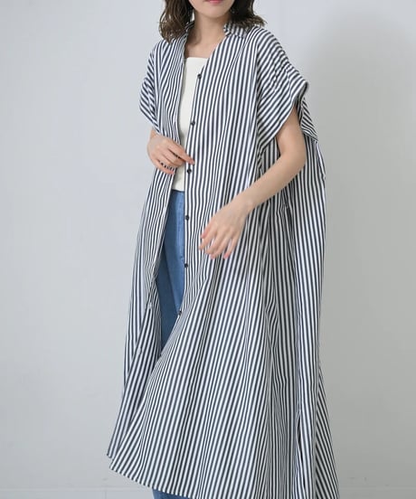 【HERENCIA（ヘレンチア）】バックリボン ストライプシャツワンピース