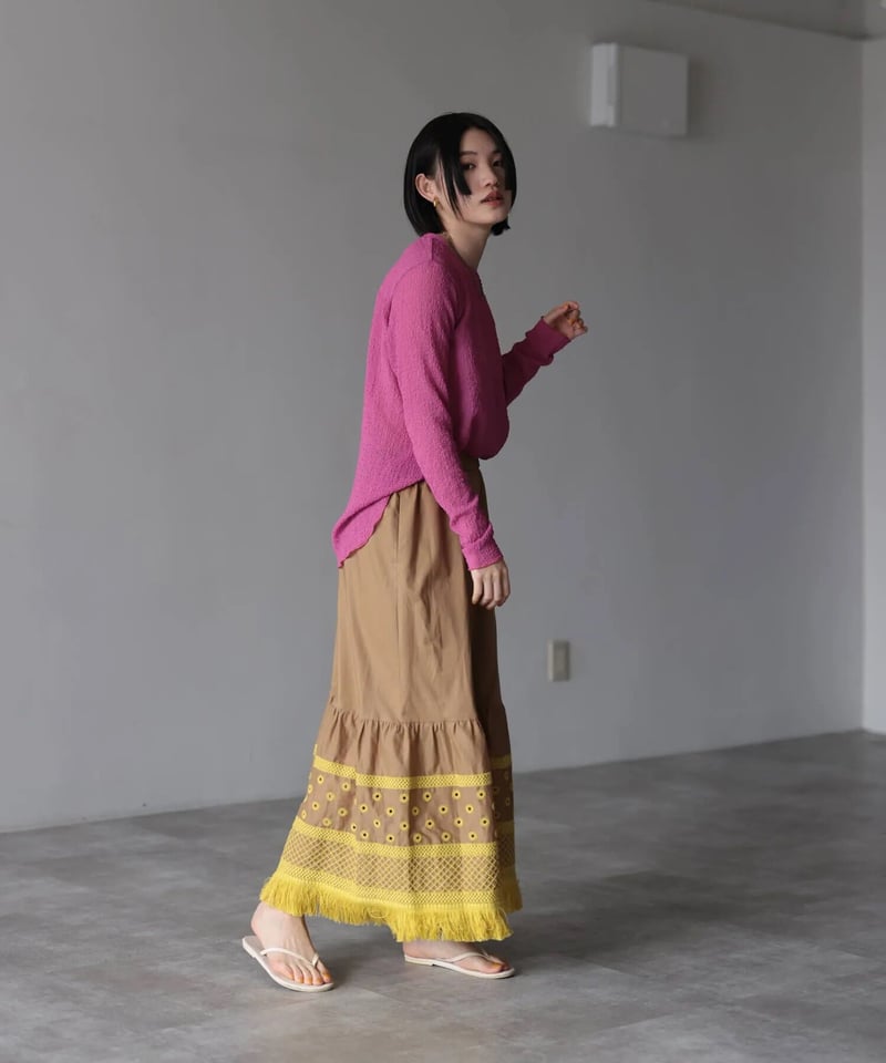 HERENCIA (ヘレンチア)】裾フリンジレース ギャザースカート HERENCIA (ヘレンチア)】裾フリンジレース ギャザースカート