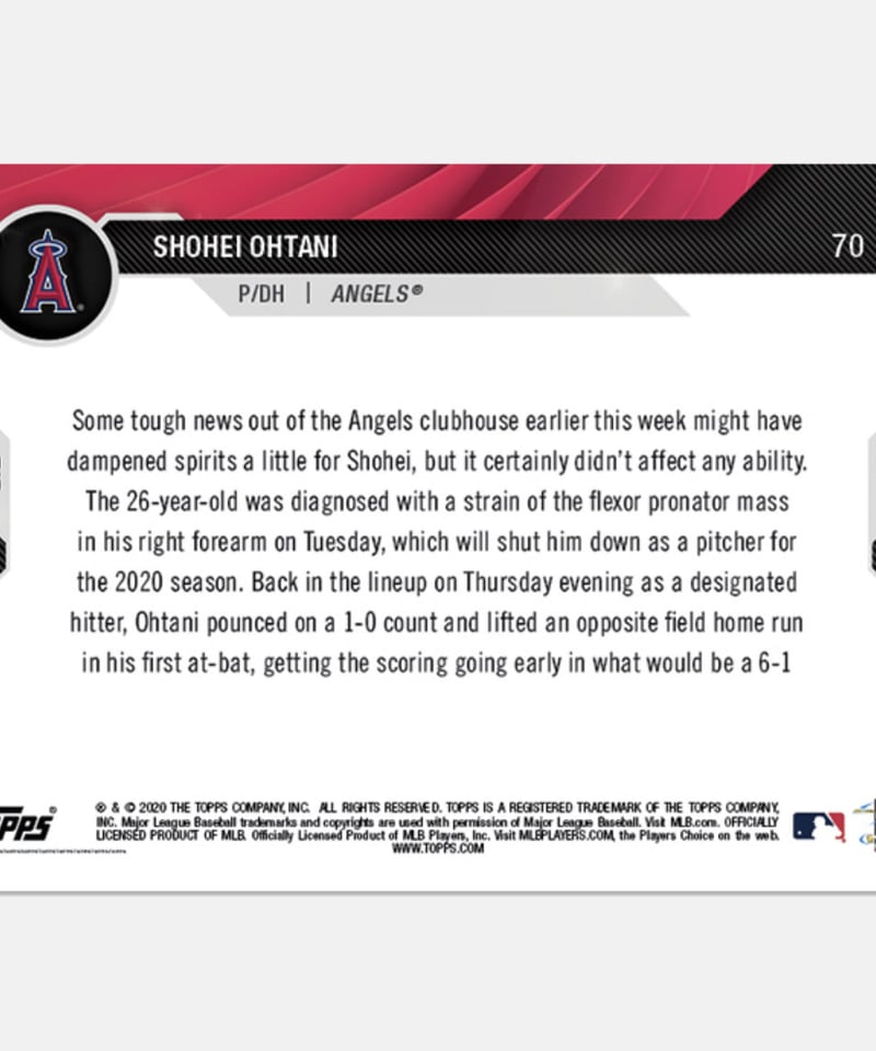 2020 topps now 大谷翔平 負傷復帰初打席ホームラン | sportscards jst