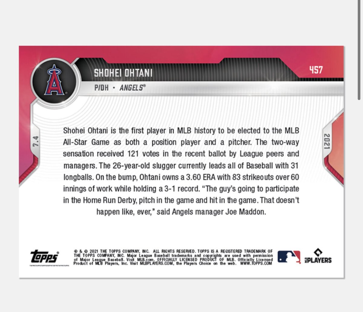 入荷 残り僅 2021 topps now 大谷翔平 史上初の二刀流でオールスター