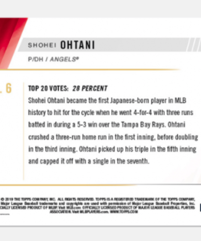 入荷 2019 topps now moment of the year 大谷翔平 サイクル安
