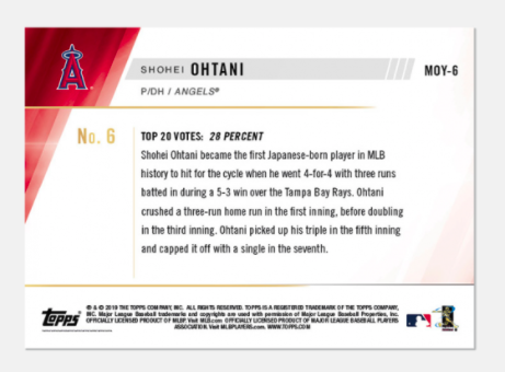 2019 topps now moy 大谷翔平　サイクル安打 入荷 2019 topps now moment of the year 大谷翔平 サイクル安