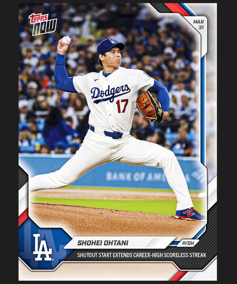 2026 topps now 大谷翔平 今シーズン初勝利 無失点イニング継続